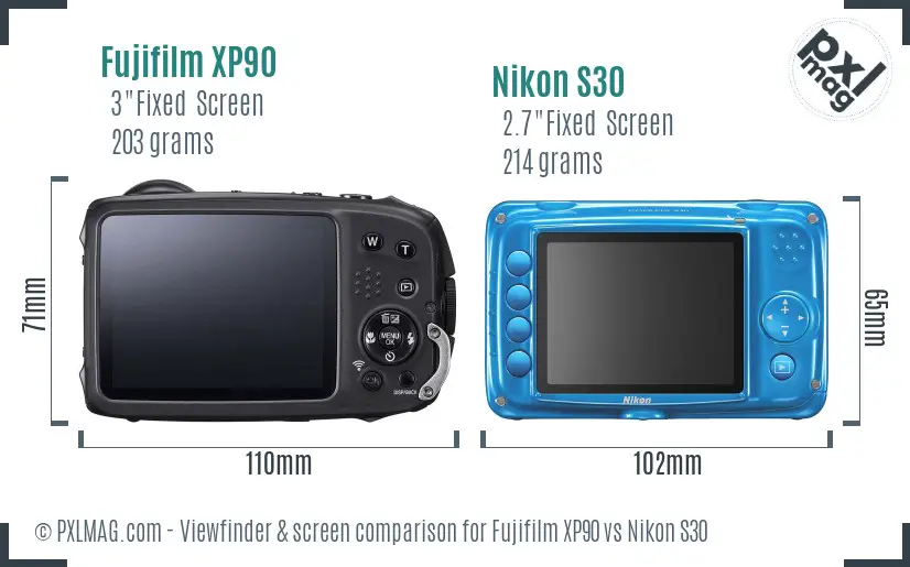 Fujifilm XP90 vs Nikon S30 Screen and Viewfinder comparison