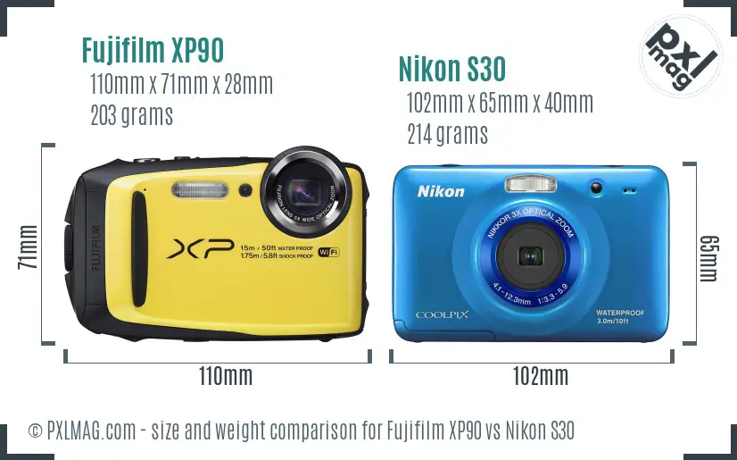 Fujifilm XP90 vs Nikon S30 size comparison
