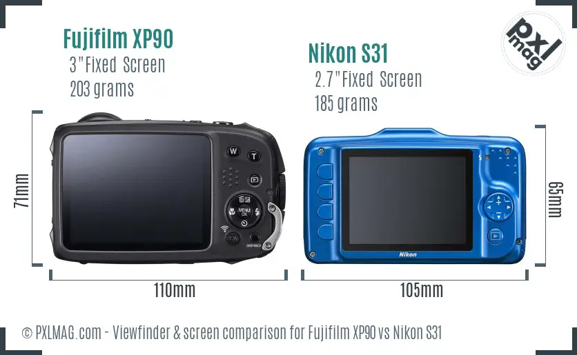 Fujifilm XP90 vs Nikon S31 Screen and Viewfinder comparison