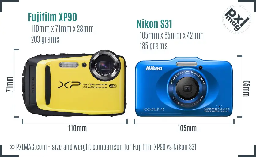 Fujifilm XP90 vs Nikon S31 size comparison