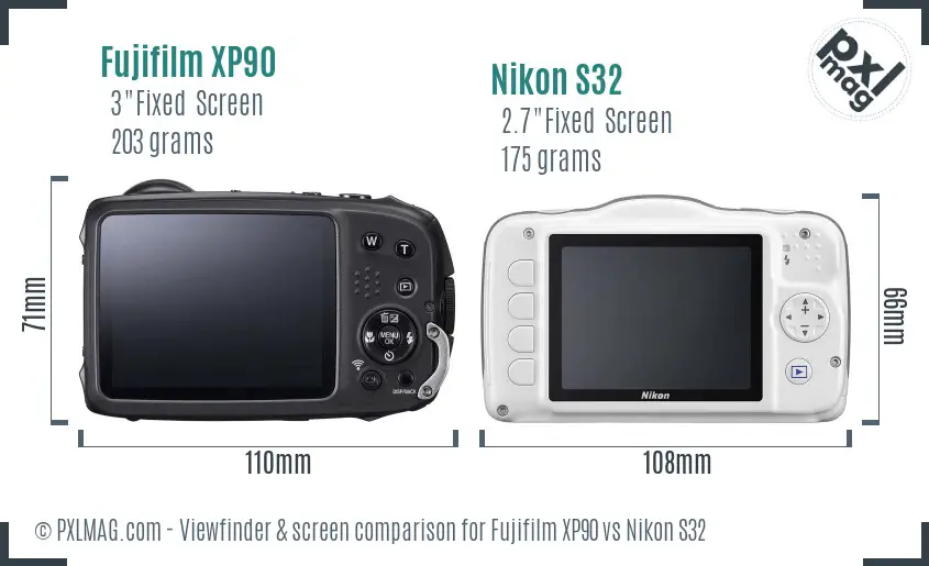 Fujifilm XP90 vs Nikon S32 Screen and Viewfinder comparison