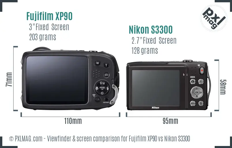 Fujifilm XP90 vs Nikon S3300 Screen and Viewfinder comparison