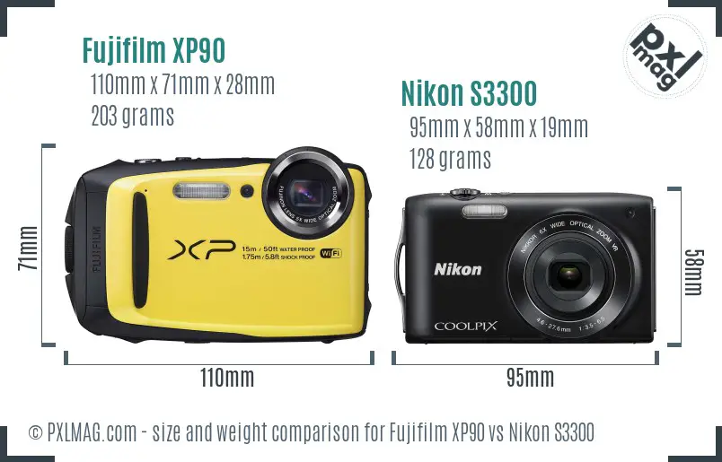 Fujifilm XP90 vs Nikon S3300 size comparison