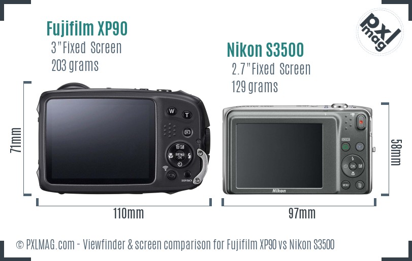 Fujifilm XP90 vs Nikon S3500 Screen and Viewfinder comparison