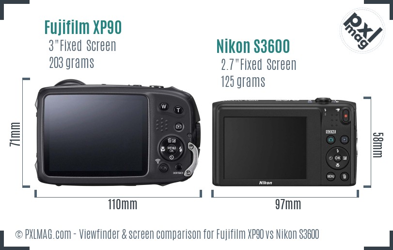 Fujifilm XP90 vs Nikon S3600 Screen and Viewfinder comparison