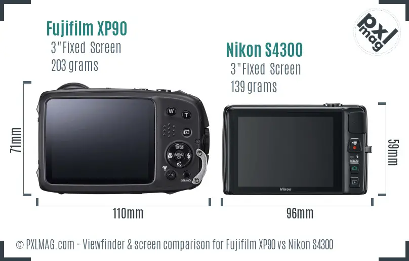 Fujifilm XP90 vs Nikon S4300 Screen and Viewfinder comparison Fujifilm XP90 vs Nikon S4300 Screen and Viewfinder comparison
