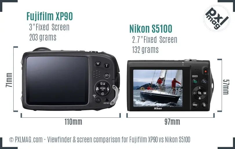 Fujifilm XP90 vs Nikon S5100 Screen and Viewfinder comparison