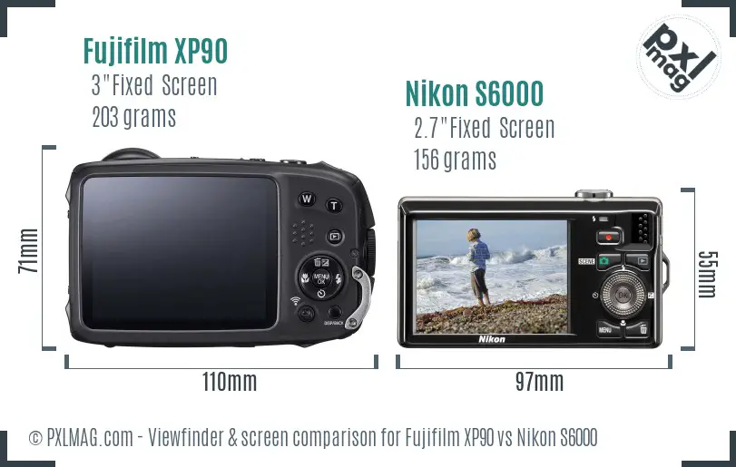 Fujifilm XP90 vs Nikon S6000 Screen and Viewfinder comparison Fujifilm XP90 vs Nikon S6000 Screen and Viewfinder comparison