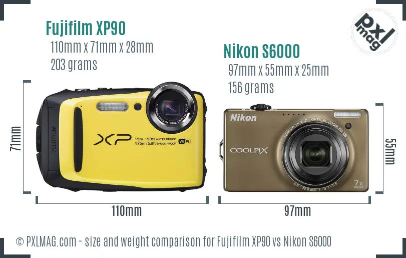 Fujifilm XP90 vs Nikon S6000 size comparison Fujifilm XP90 vs Nikon S6000 size comparison