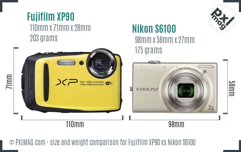 Fujifilm XP90 vs Nikon S6100 size comparison Fujifilm XP90 vs Nikon S6100 size comparison