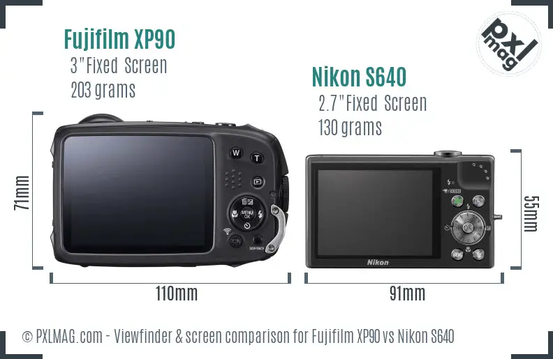 Fujifilm XP90 vs Nikon S640 Screen and Viewfinder comparison Fujifilm XP90 vs Nikon S640 Screen and Viewfinder comparison