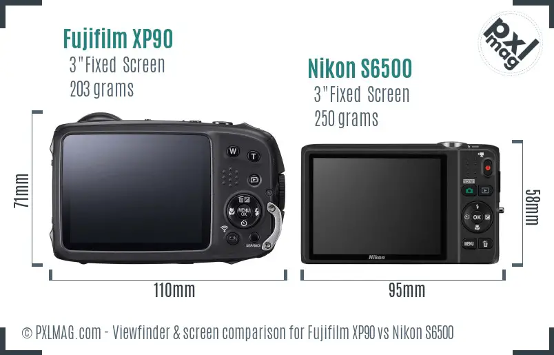 Fujifilm XP90 vs Nikon S6500 Screen and Viewfinder comparison
