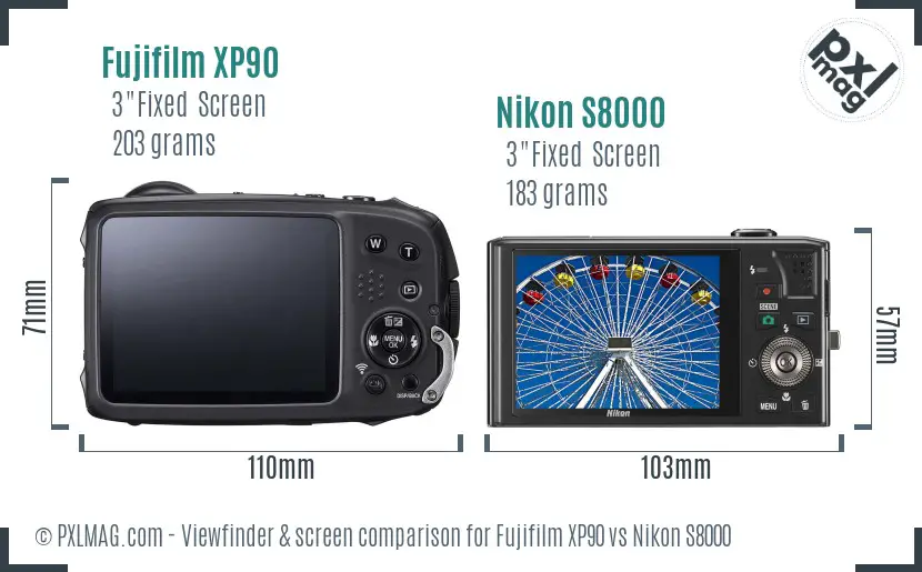 Fujifilm XP90 vs Nikon S8000 Screen and Viewfinder comparison