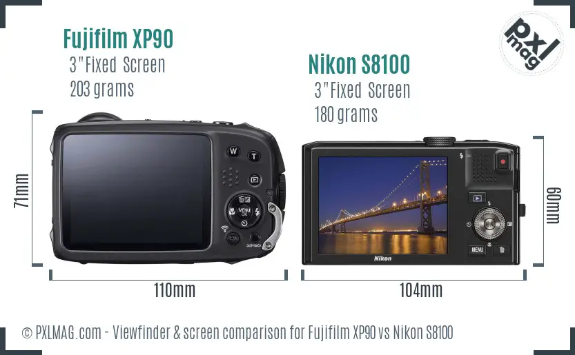 Fujifilm XP90 vs Nikon S8100 Screen and Viewfinder comparison