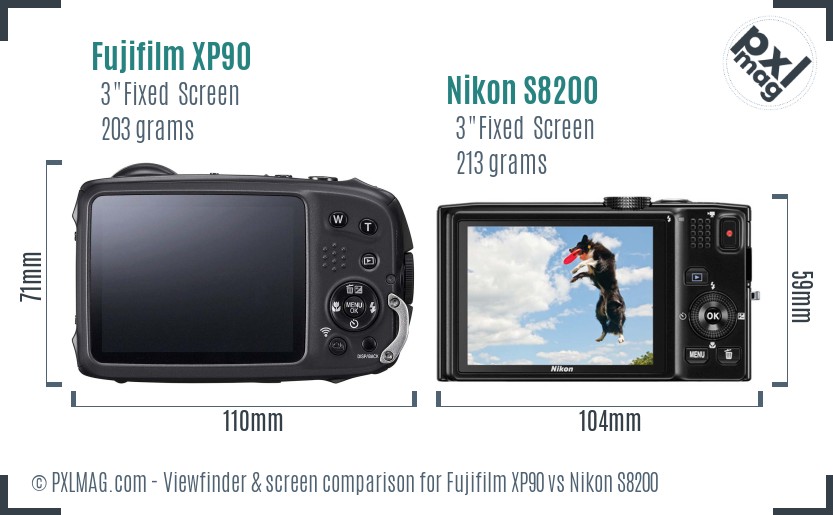 Fujifilm XP90 vs Nikon S8200 Screen and Viewfinder comparison