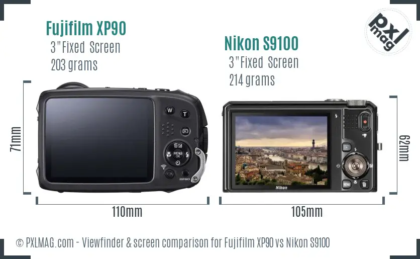 Fujifilm XP90 vs Nikon S9100 Screen and Viewfinder comparison