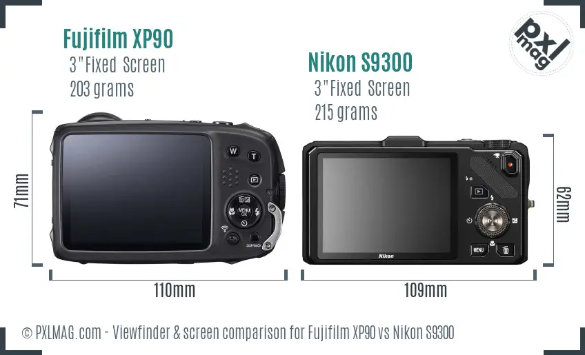 Fujifilm XP90 vs Nikon S9300 Screen and Viewfinder comparison