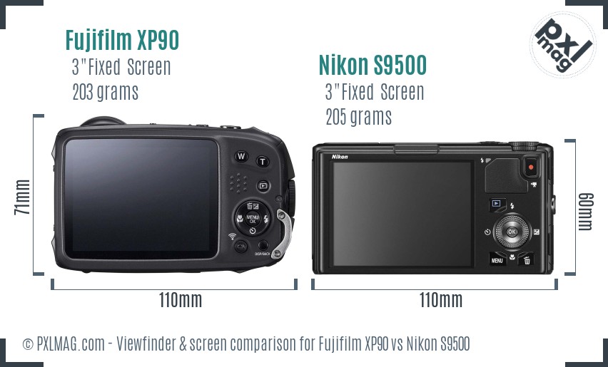 Fujifilm XP90 vs Nikon S9500 Screen and Viewfinder comparison