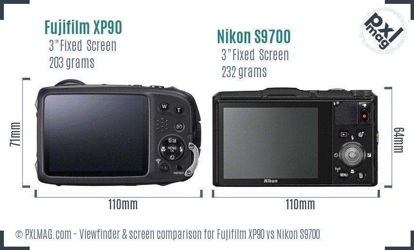 Fujifilm XP90 vs Nikon S9700 Screen and Viewfinder comparison