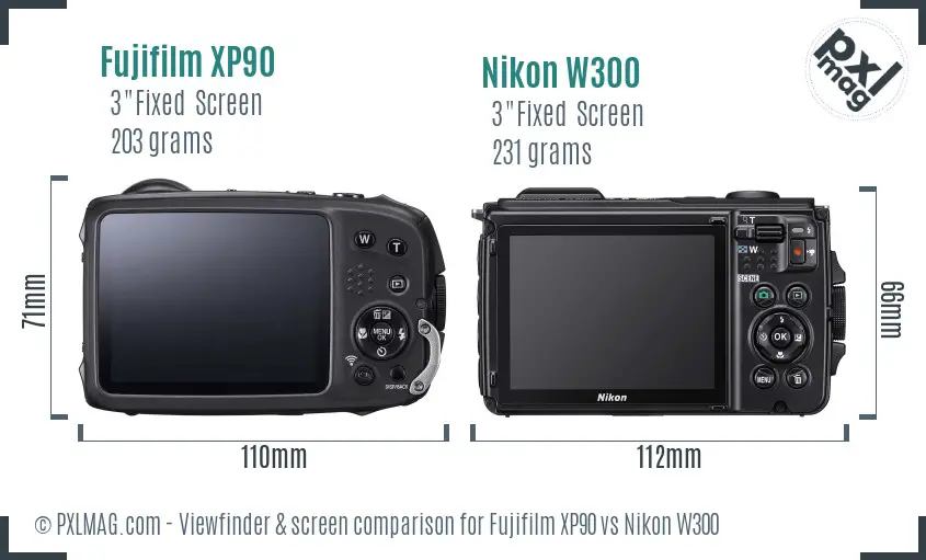 Fujifilm XP90 vs Nikon W300 Screen and Viewfinder comparison
