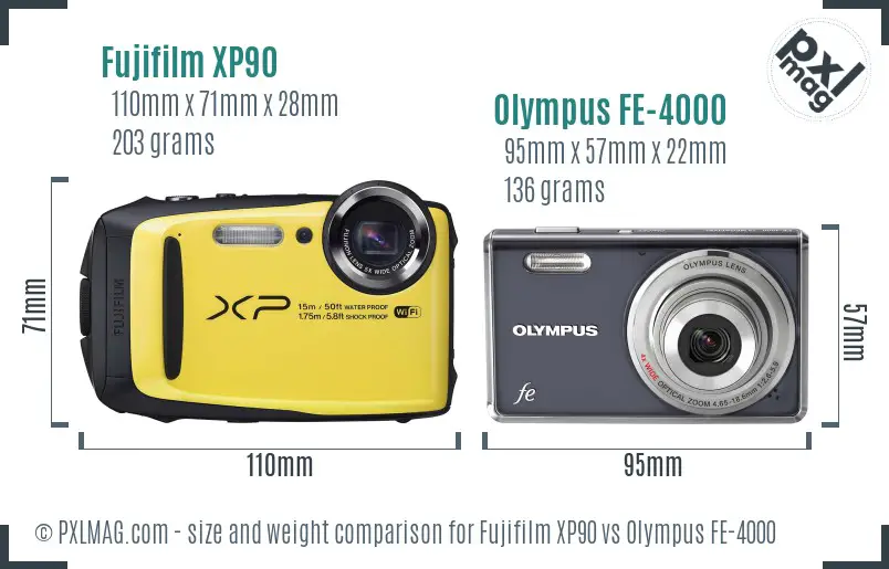 Fujifilm XP90 vs Olympus FE-4000 size comparison