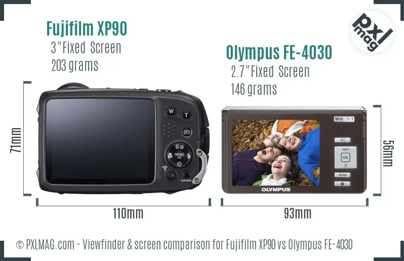 Fujifilm XP90 vs Olympus FE-4030 Screen and Viewfinder comparison