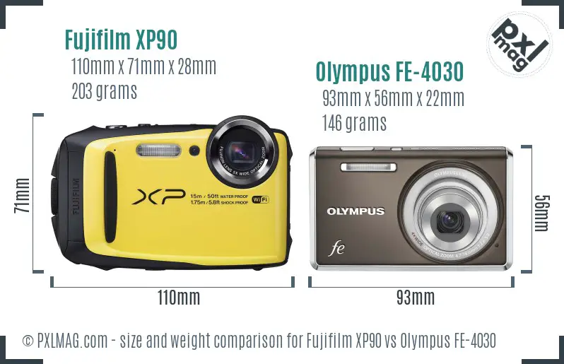 Fujifilm XP90 vs Olympus FE-4030 size comparison