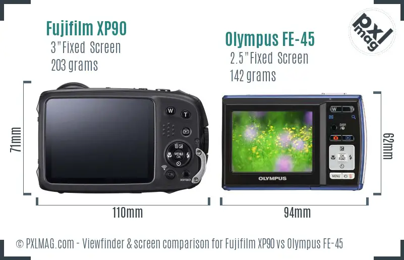 Fujifilm XP90 vs Olympus FE-45 Screen and Viewfinder comparison