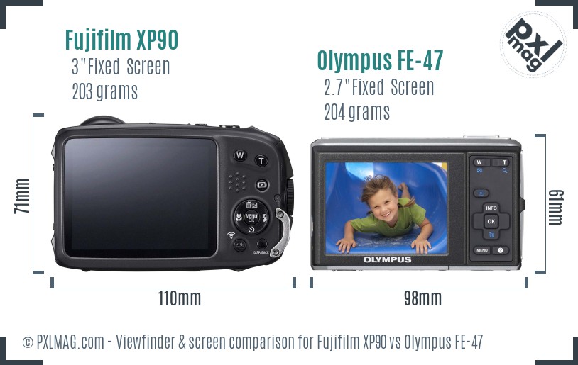 Fujifilm XP90 vs Olympus FE-47 Screen and Viewfinder comparison