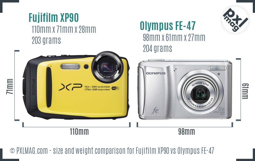 Fujifilm XP90 vs Olympus FE-47 size comparison