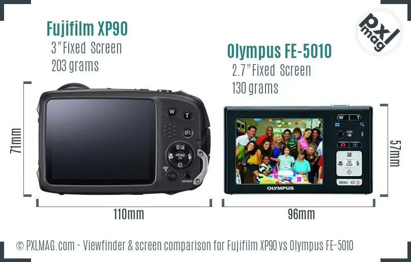 Fujifilm XP90 vs Olympus FE-5010 Screen and Viewfinder comparison