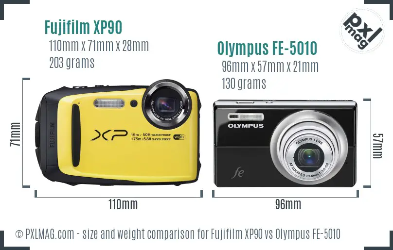 Fujifilm XP90 vs Olympus FE-5010 size comparison