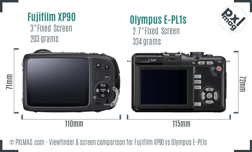 Fujifilm XP90 vs Olympus E-PL1s Screen and Viewfinder comparison