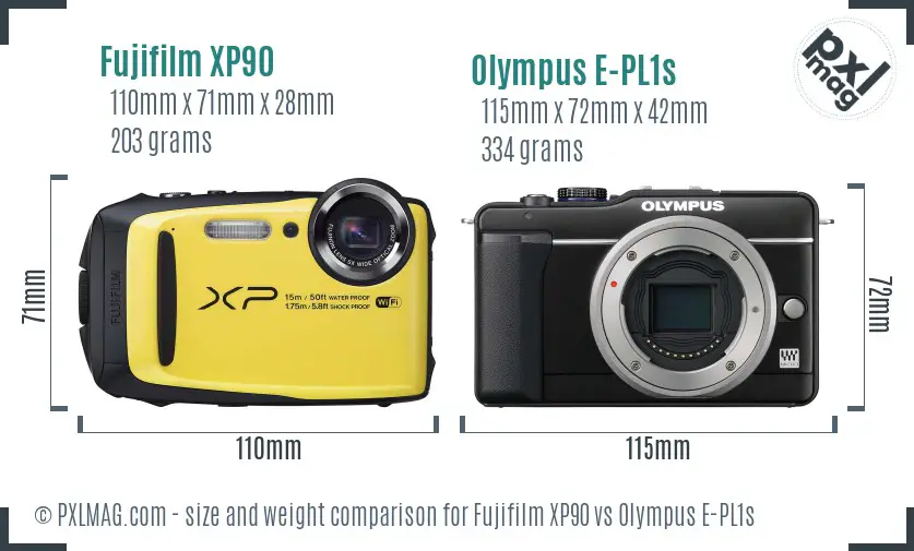 Fujifilm XP90 vs Olympus E-PL1s size comparison