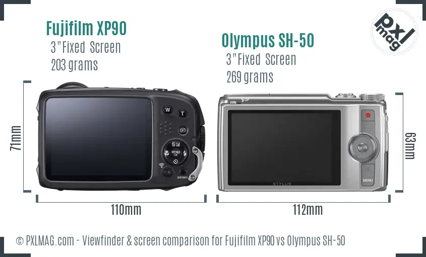 Fujifilm XP90 vs Olympus SH-50 Screen and Viewfinder comparison