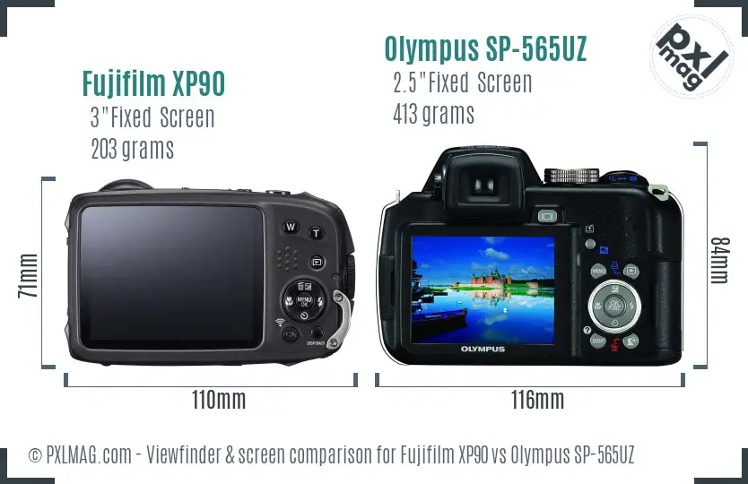 Fujifilm XP90 vs Olympus SP-565UZ Screen and Viewfinder comparison Fujifilm XP90 vs Olympus SP-565UZ Screen and Viewfinder comparison