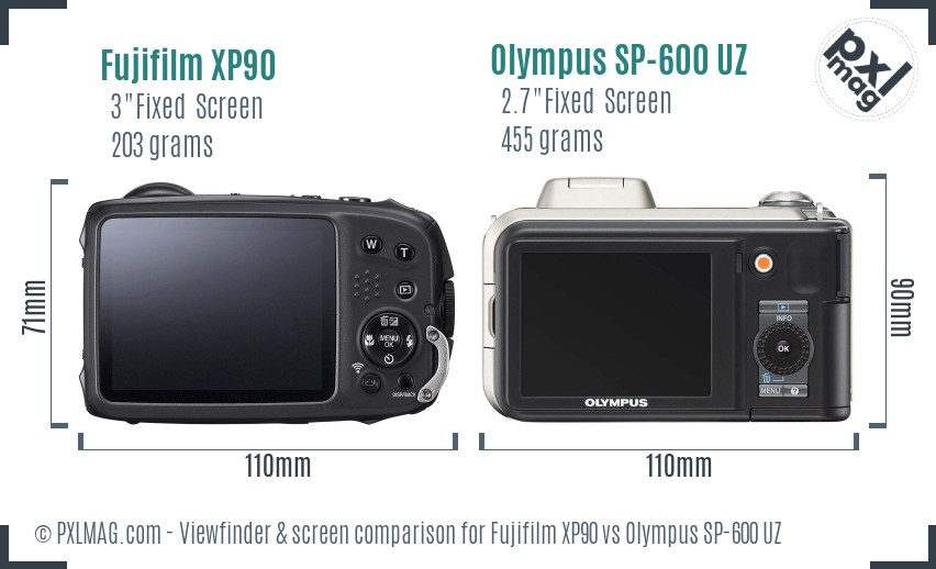 Fujifilm XP90 vs Olympus SP-600 UZ Screen and Viewfinder comparison