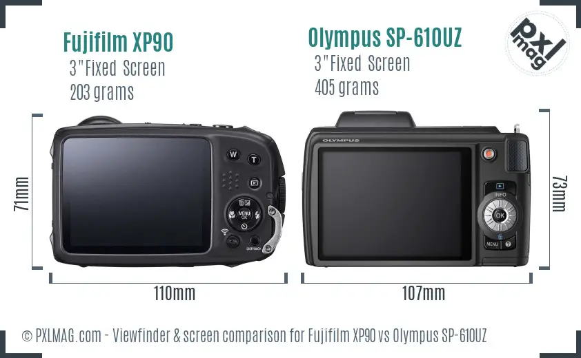 Fujifilm XP90 vs Olympus SP-610UZ Screen and Viewfinder comparison Fujifilm XP90 vs Olympus SP-610UZ Screen and Viewfinder comparison