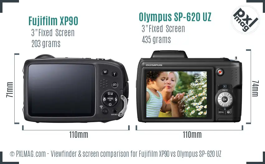 Fujifilm XP90 vs Olympus SP-620 UZ Screen and Viewfinder comparison