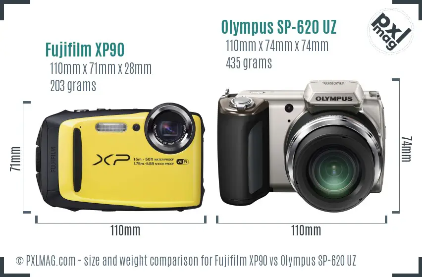 Fujifilm XP90 vs Olympus SP-620 UZ size comparison