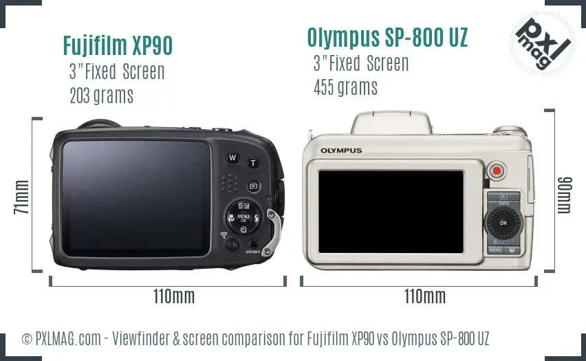 Fujifilm XP90 vs Olympus SP-800 UZ Screen and Viewfinder comparison
