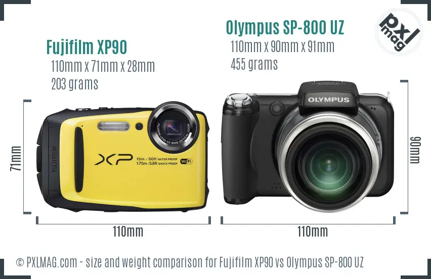 Fujifilm XP90 vs Olympus SP-800 UZ size comparison