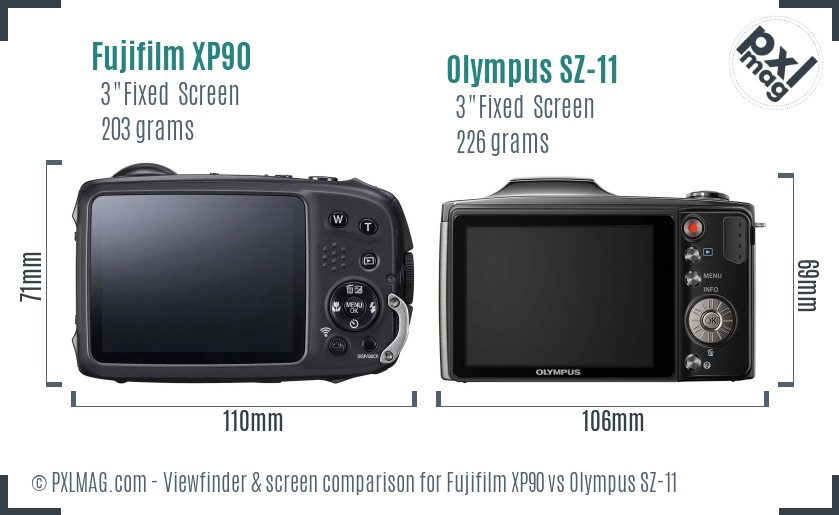 Fujifilm XP90 vs Olympus SZ-11 Screen and Viewfinder comparison