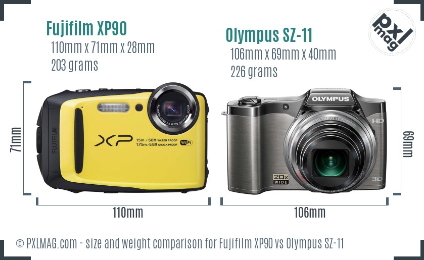 Fujifilm XP90 vs Olympus SZ-11 size comparison Fujifilm XP90 vs Olympus SZ-11 size comparison