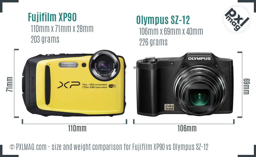 Fujifilm XP90 vs Olympus SZ-12 size comparison Fujifilm XP90 vs Olympus SZ-12 size comparison