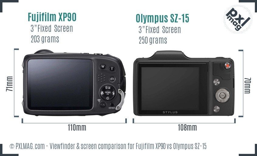 Fujifilm XP90 vs Olympus SZ-15 Screen and Viewfinder comparison