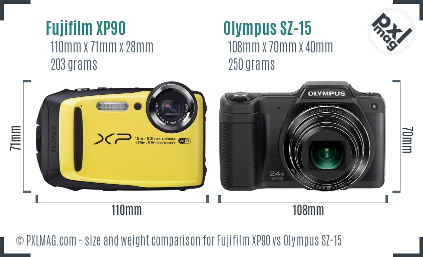 Fujifilm XP90 vs Olympus SZ-15 size comparison Fujifilm XP90 vs Olympus SZ-15 size comparison
