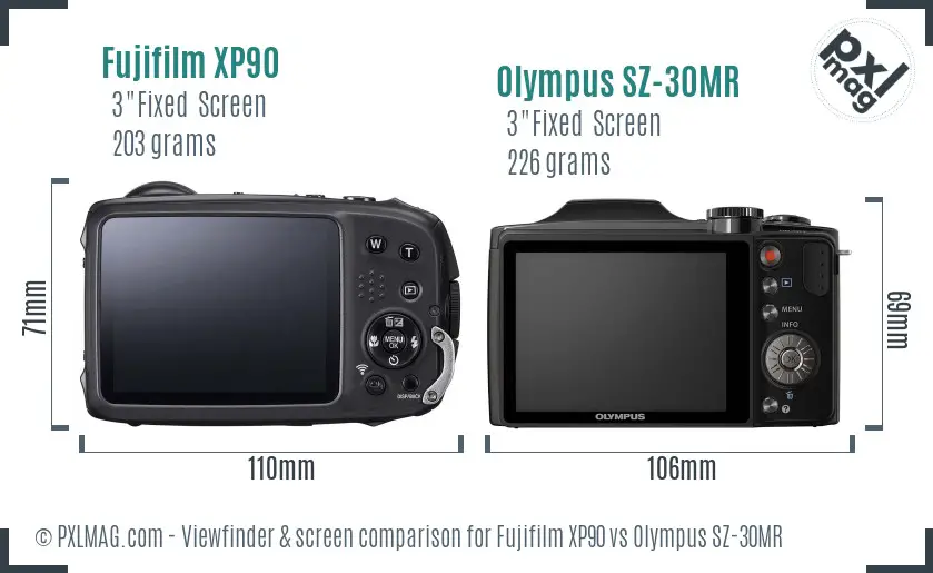 Fujifilm XP90 vs Olympus SZ-30MR Screen and Viewfinder comparison