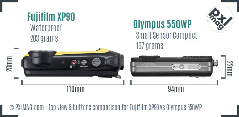 Fujifilm XP90 vs Olympus 550WP top view buttons comparison