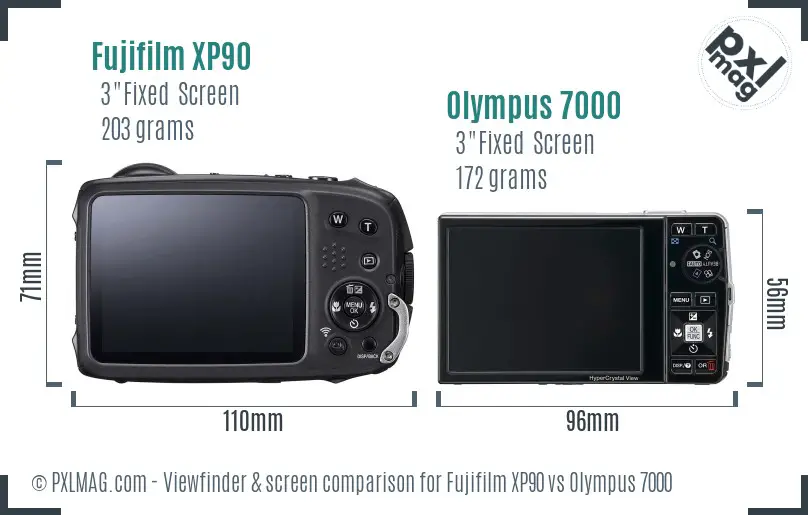 Fujifilm XP90 vs Olympus 7000 Screen and Viewfinder comparison